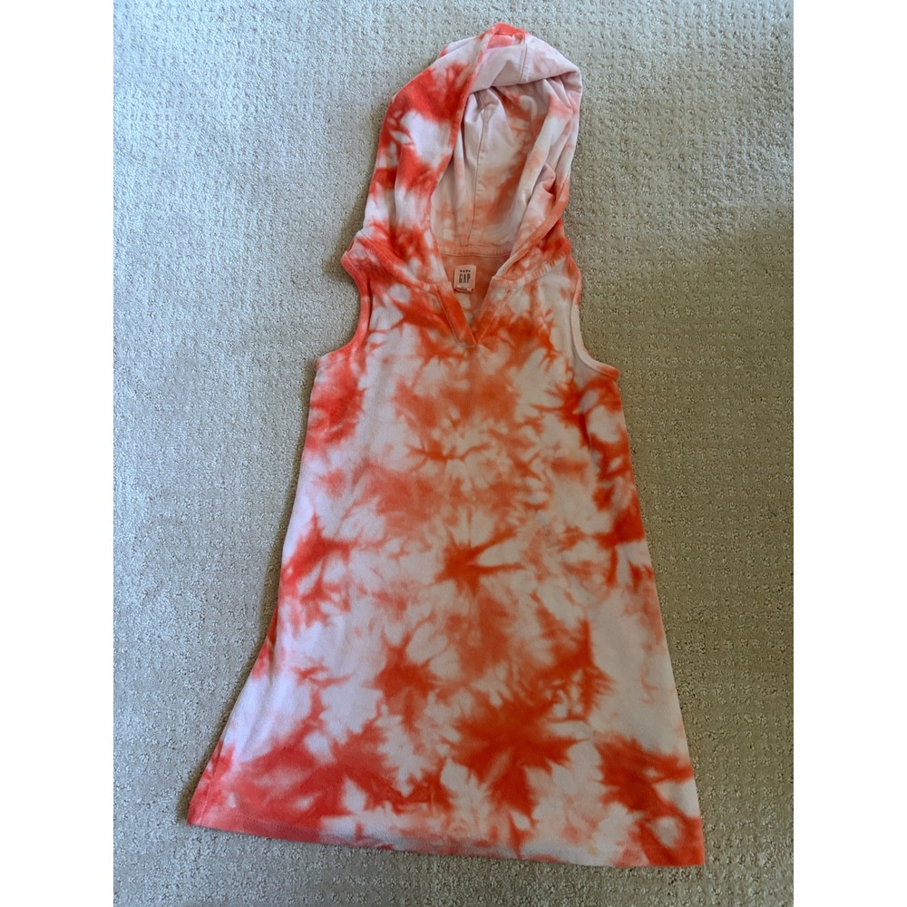 Baby Gap Hooded Beach Coverup Toddler 5 Orange Tie Dye Sleeveless Terry Cloth